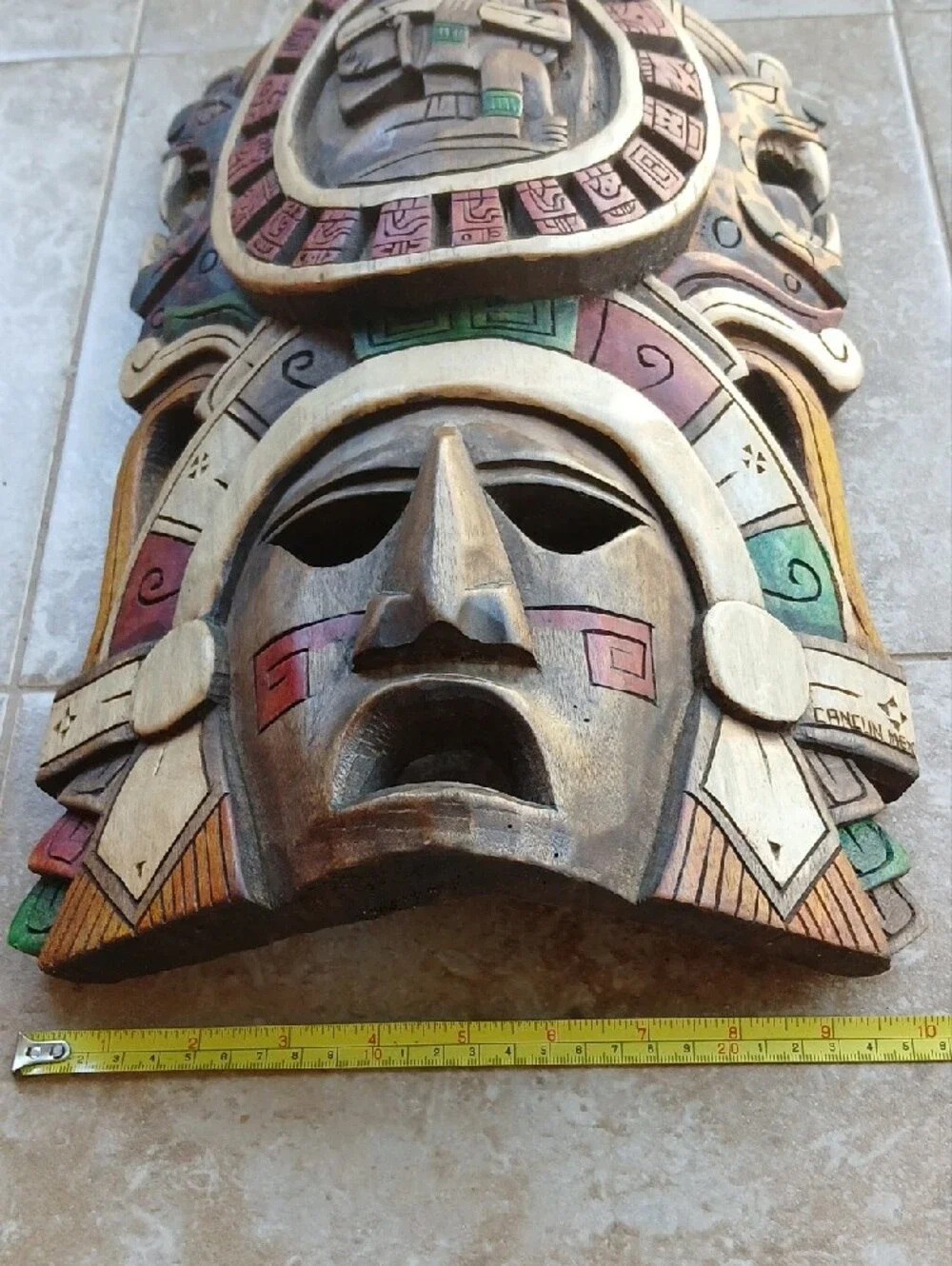 Hand Crafted Wooden Folk Art Aztec Wall Mask Made in Mexico
